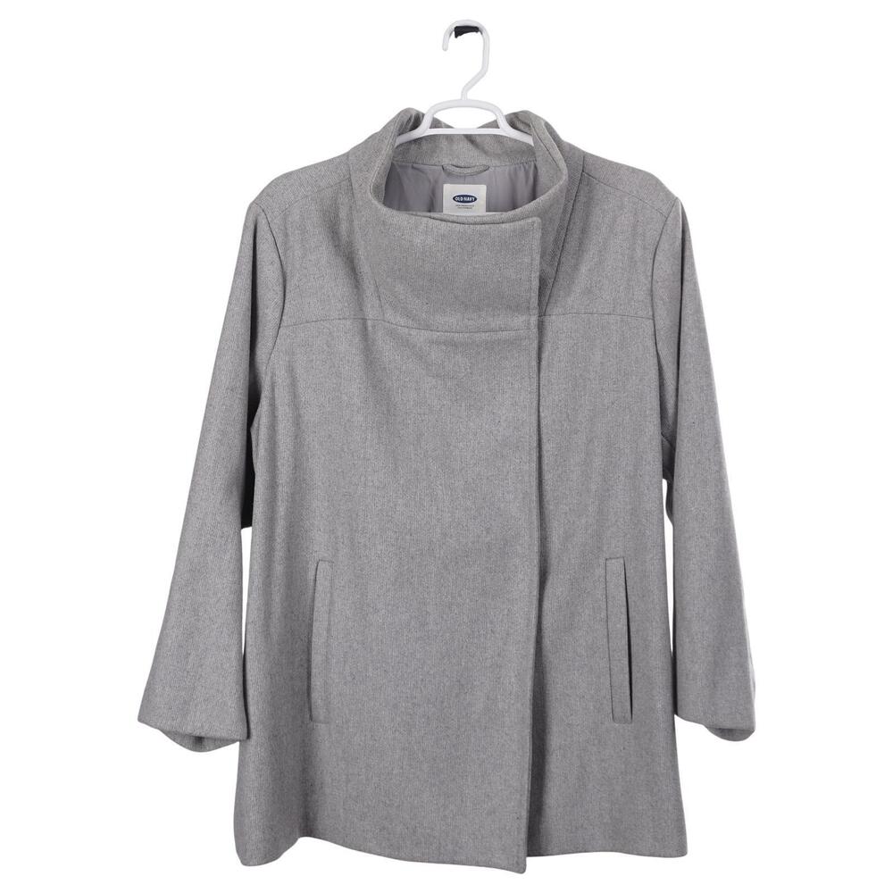 OLD NAVY Coat 4X Gray Wool Blend Funnel Neck Snap Button Long Sleeve Pockets